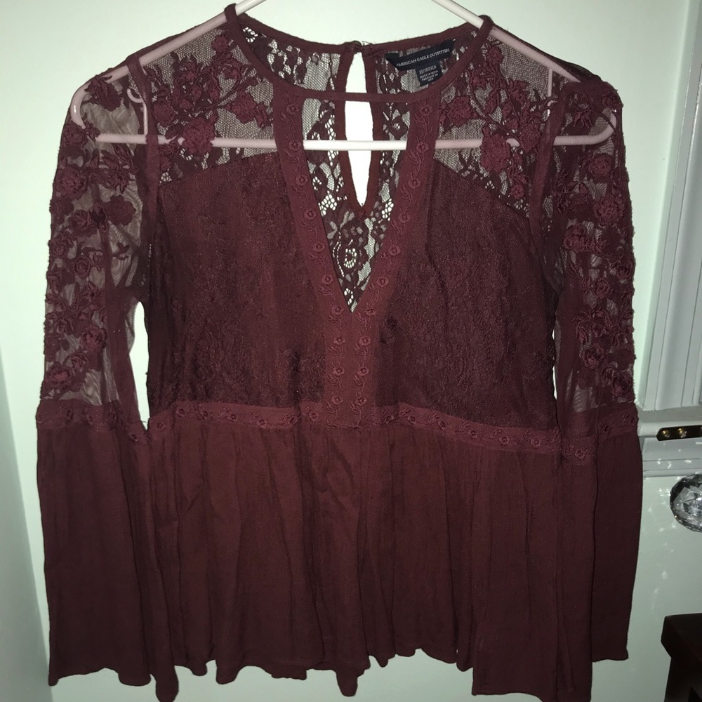 American Eagle Maroon Lace Top